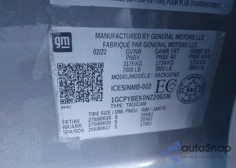 2022 Chevrolet Silverado 1500 Ltd 4Wd Short Bed Custom/4Wd Standard Bed Custom из США, поврежденный, VIN 1GCPYBEK0NZ209206